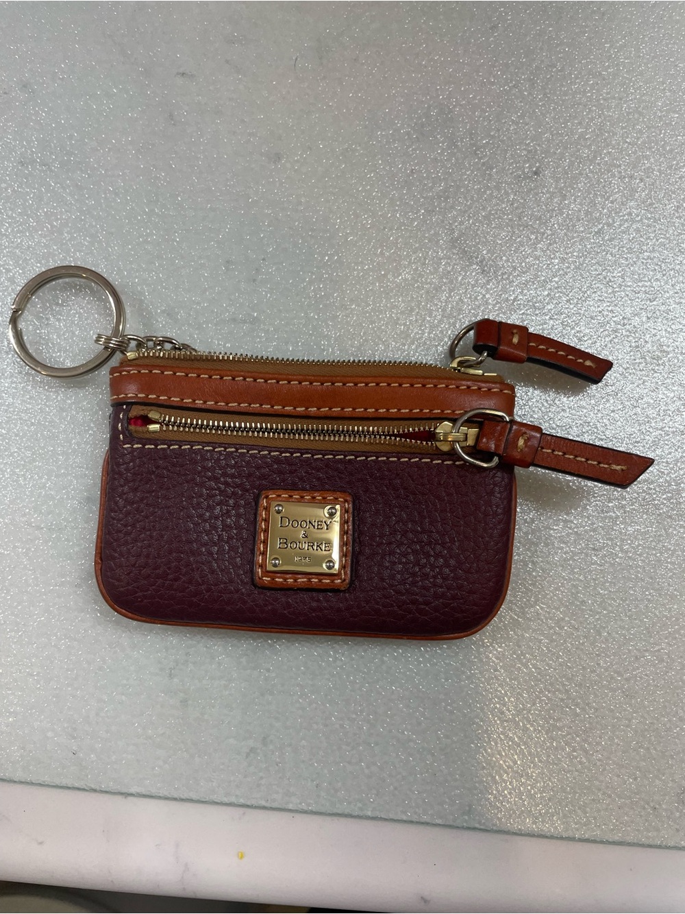 Dooney & Bourke Burgundy and Tan Pebble Leather Key & Card Holder